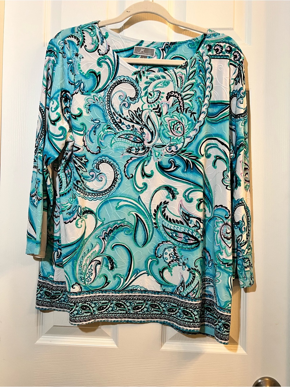🦋 JM Collection Turquoise & White Paisley Scoop-Neck Tunic size large